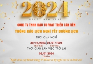 THÔNG BÁO NGHỈ TẾT DƯƠNG LỊCH 2024 CỦA CÔNG TY TÂN TIẾN